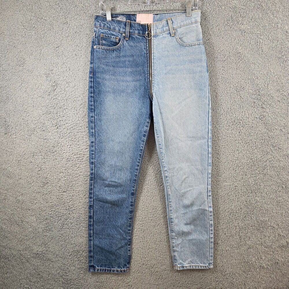 Revice Denim Jeans Yin Yang Crops Size 28 Tokyo Wash Two Tone Blue Zip Detail - Picture 1 of 15